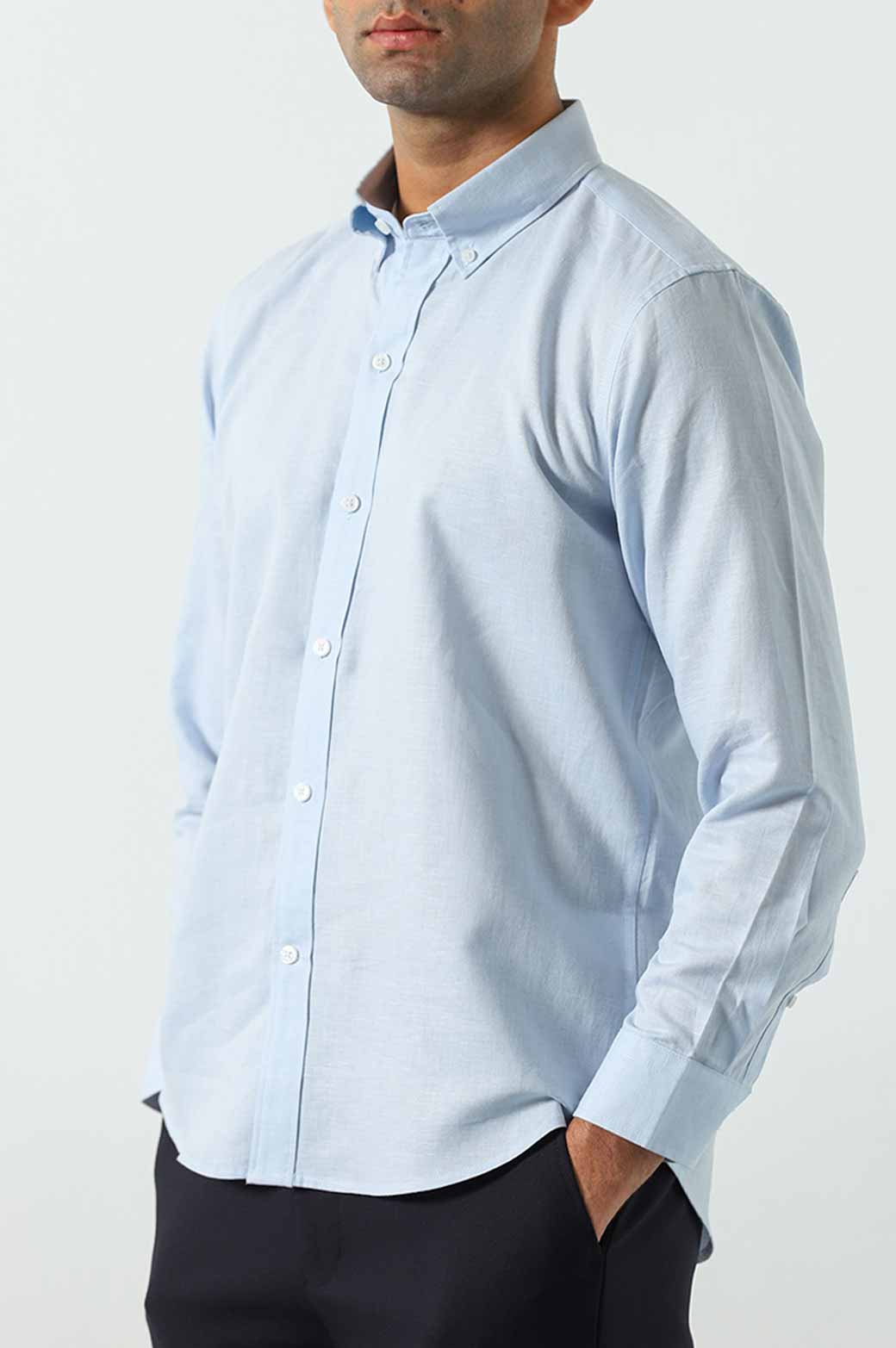 SKY BLUE LINEN BUTTON DOWN SHIRT