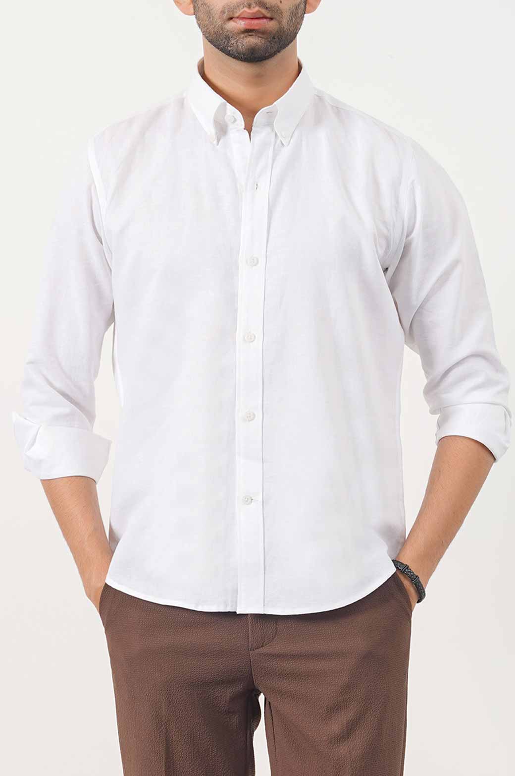 WHITE LINEN BUTTON DOWN SHIRT