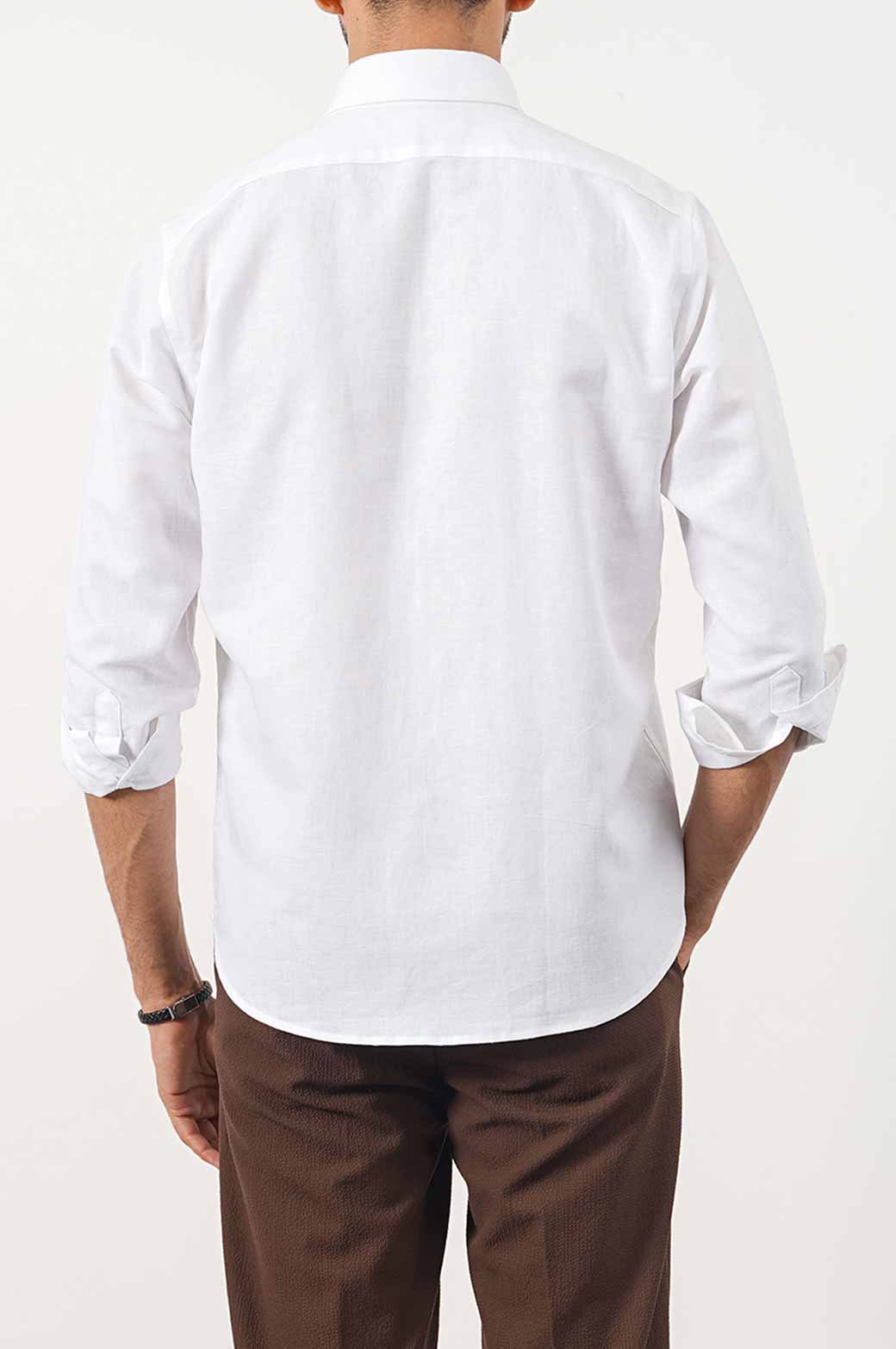WHITE LINEN BUTTON DOWN SHIRT