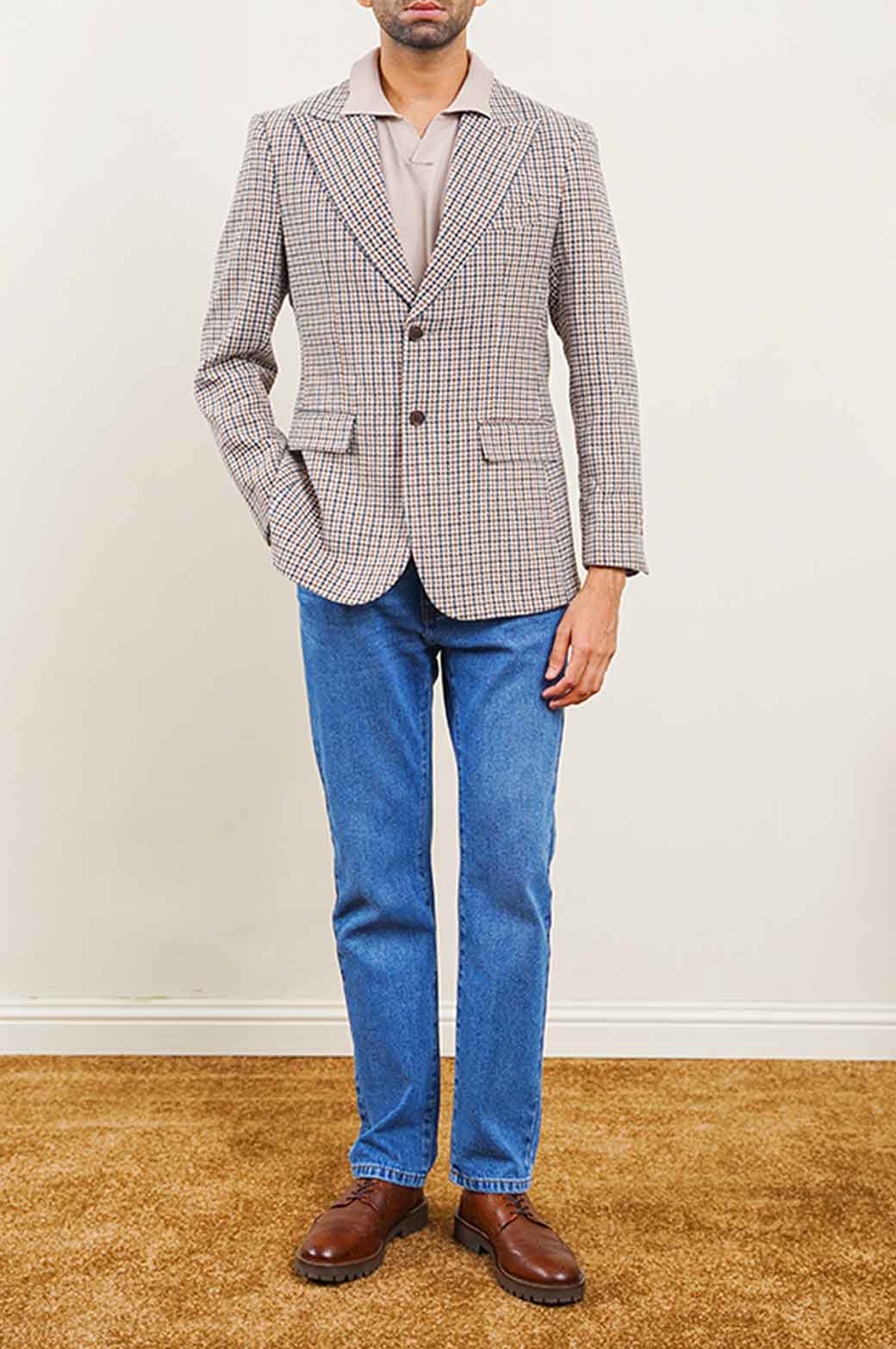 BEIGE HOUNDSTOOTH BLAZER