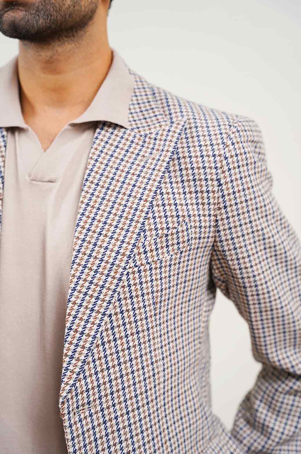 BEIGE HOUNDSTOOTH BLAZER