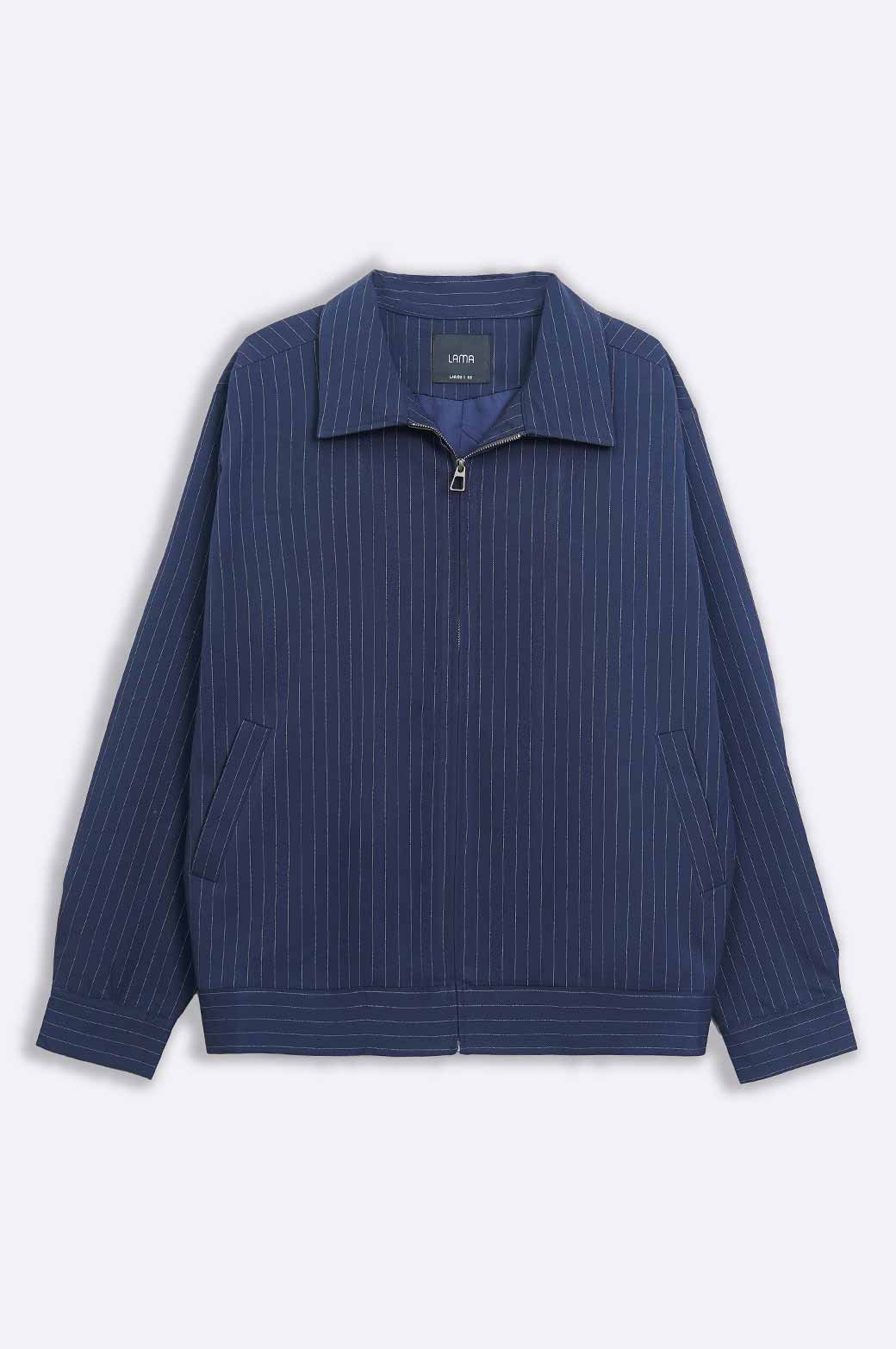 NAVY PINSTRIPE ZIPPER JACKET