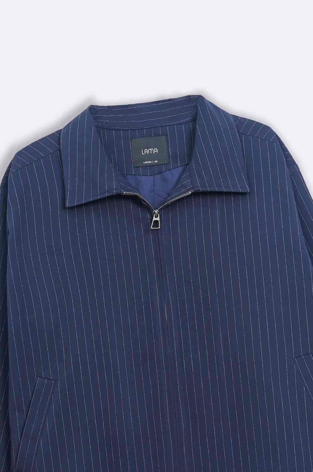 NAVY PINSTRIPE ZIPPER JACKET