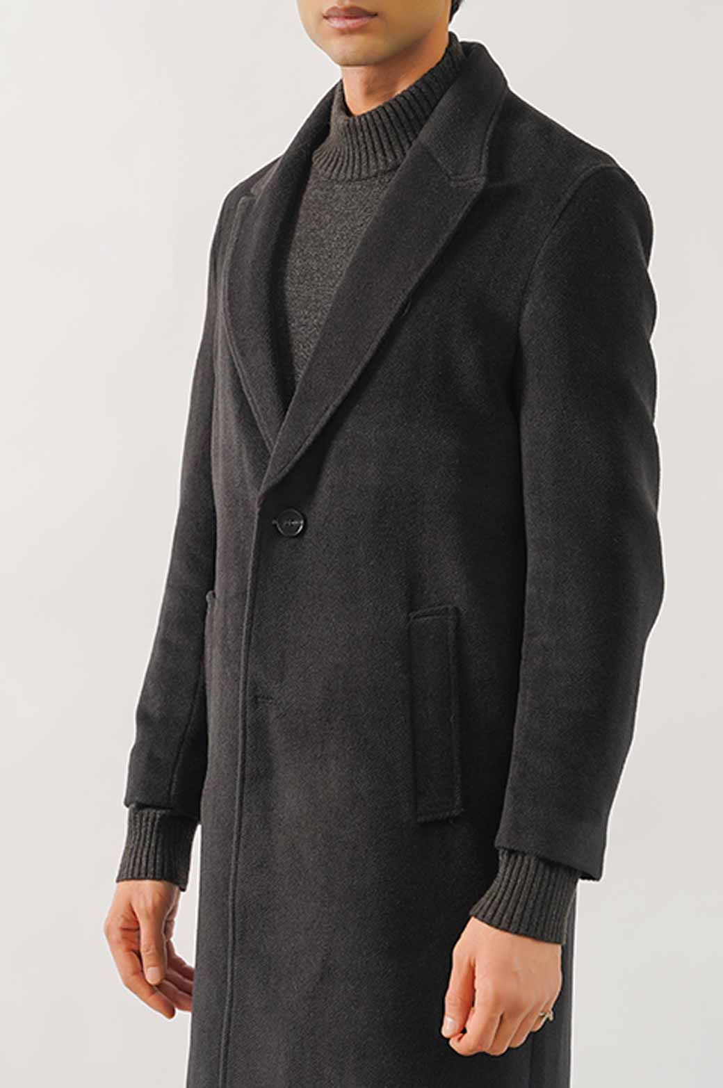 BLACK WOOL BLEND COAT