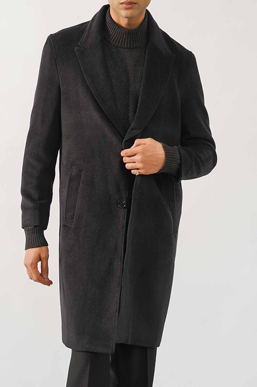 BLACK WOOL BLEND COAT