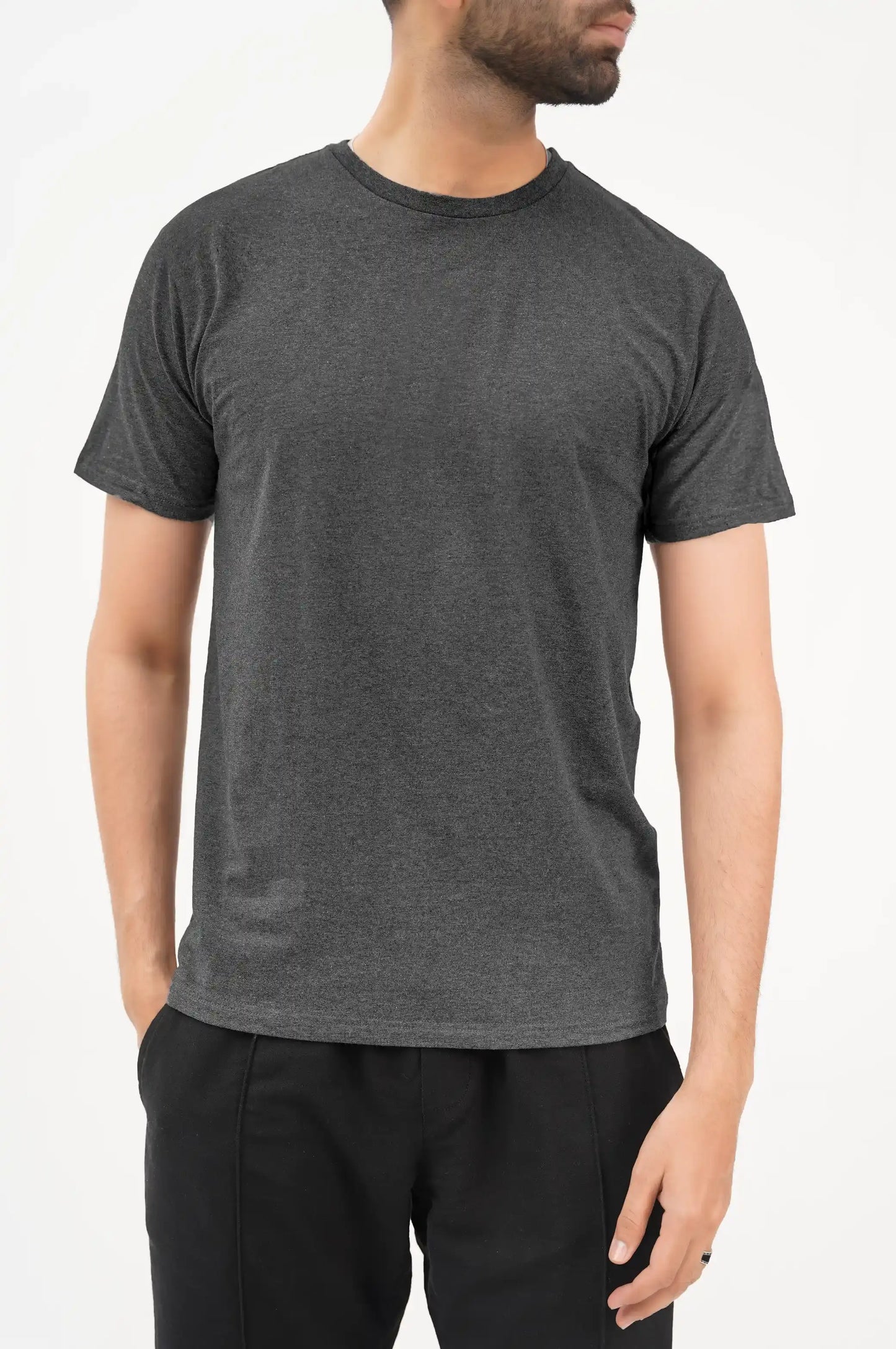 HEATHER CHARCOAL SLIM FIT CREW NECK