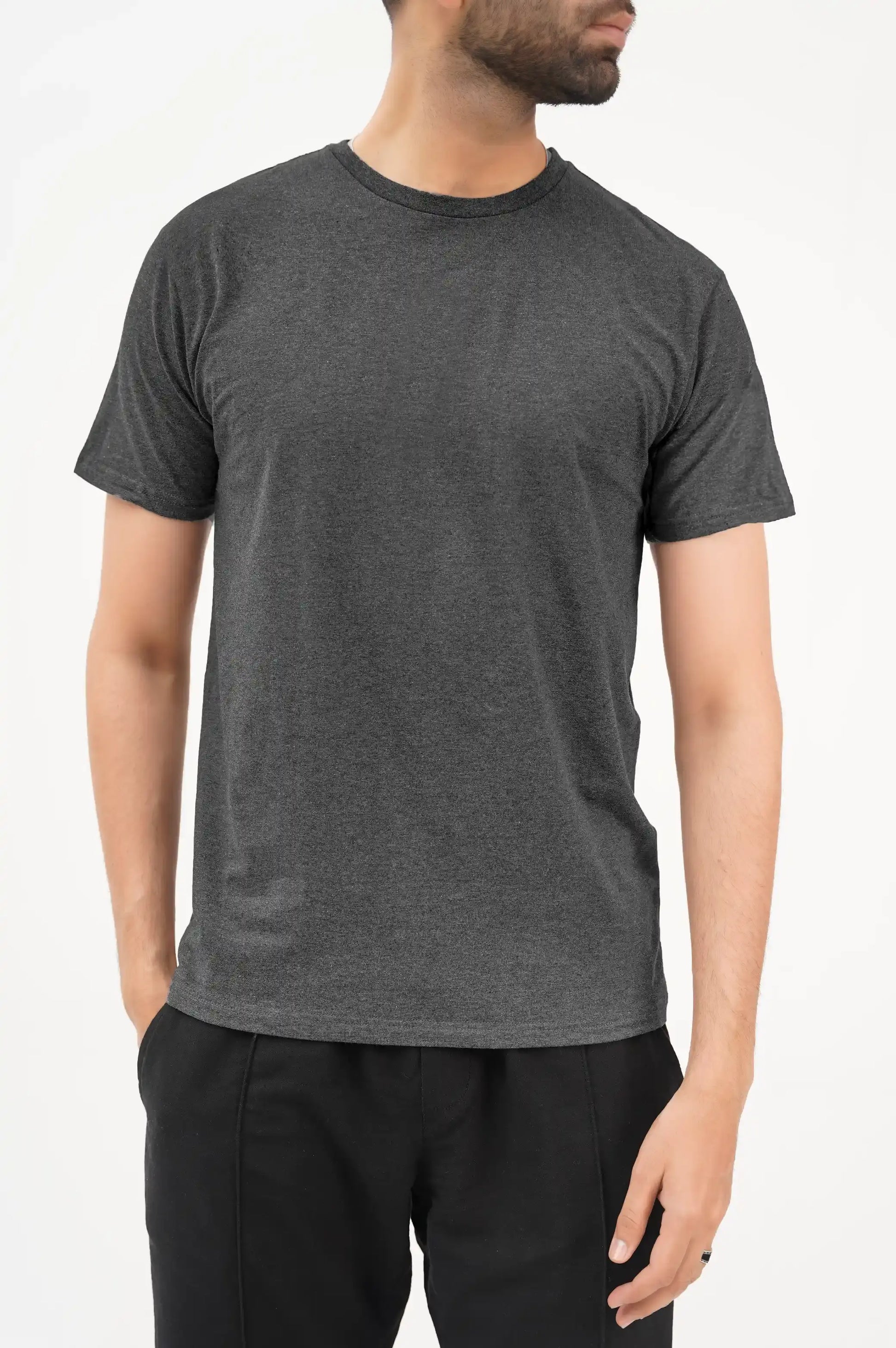 HEATHER CHARCOAL SLIM FIT CREW NECK