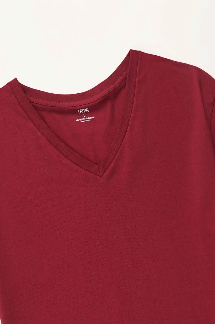 Dark Red V Neck T-Shirt