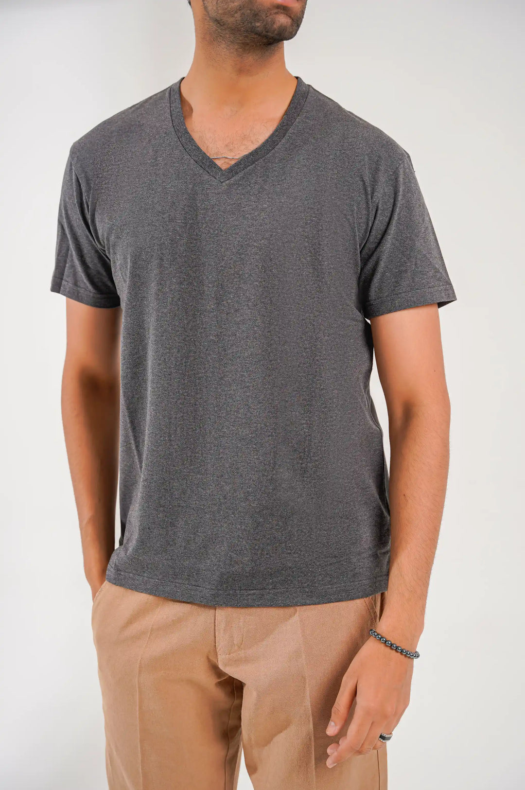 HEATHER CHARCOAL V NECK T-SHIRT