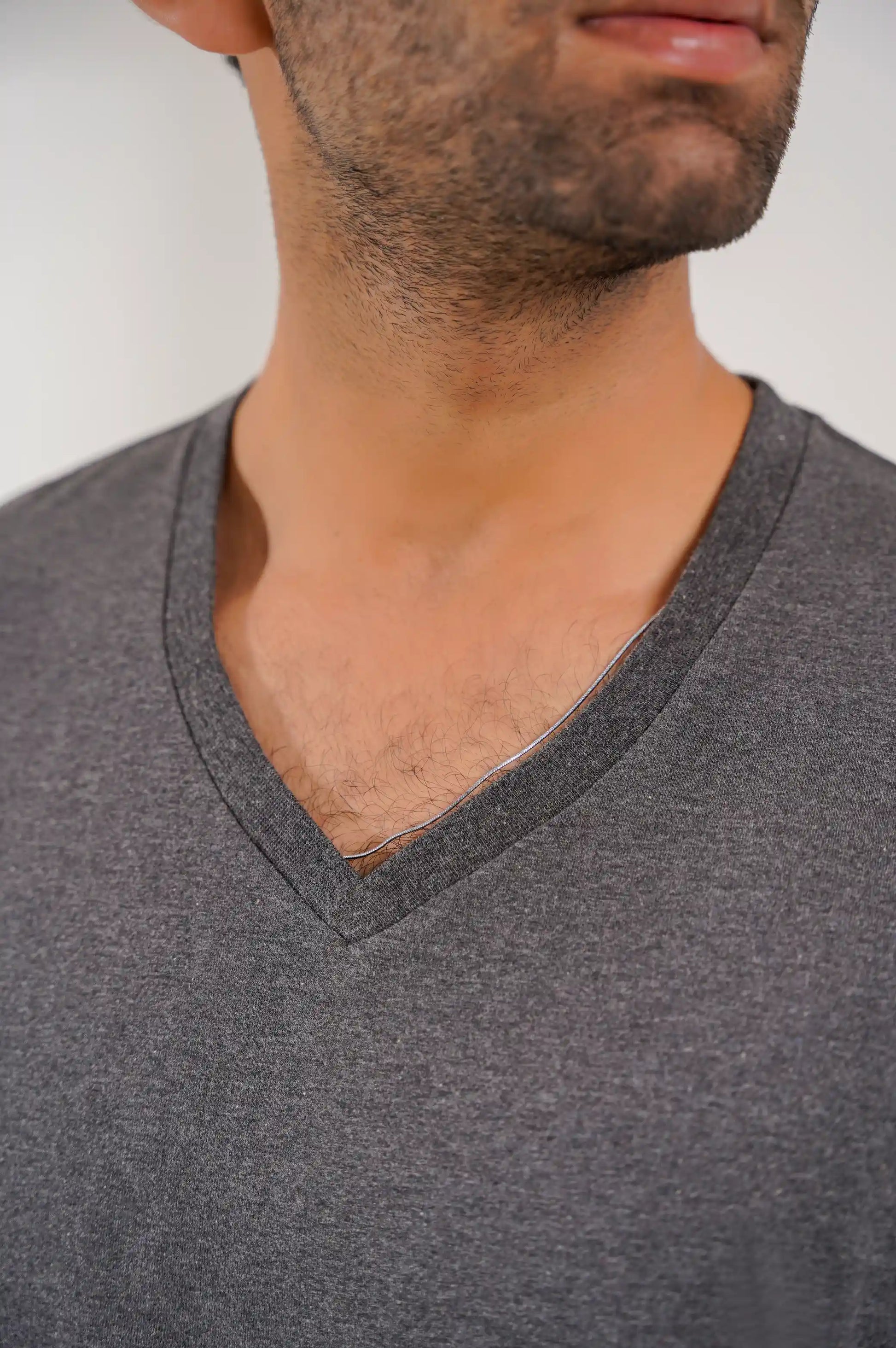 HEATHER CHARCOAL V NECK T-SHIRT