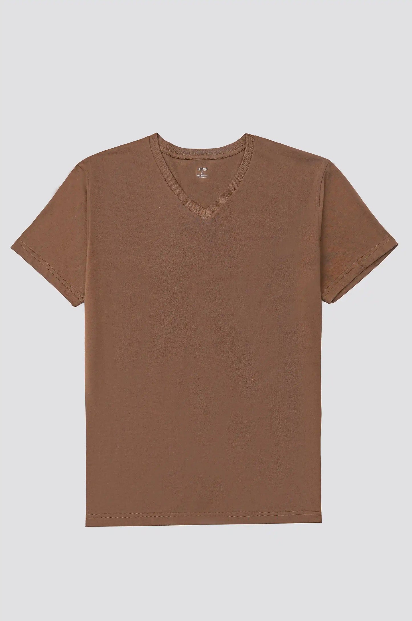 LIGHT BROWN BASIC V NECK T-SHIRT