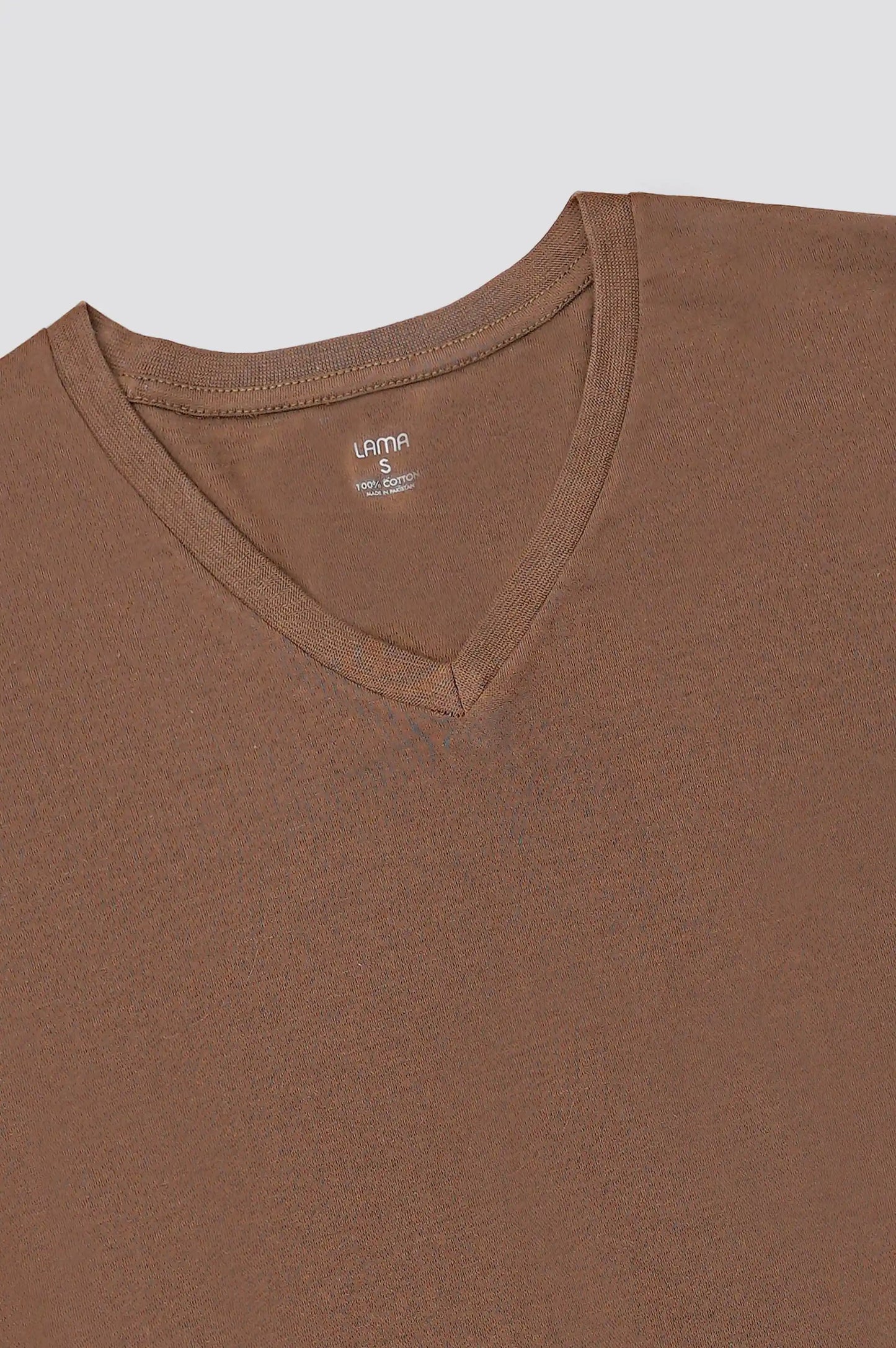 LIGHT BROWN BASIC V NECK T-SHIRT