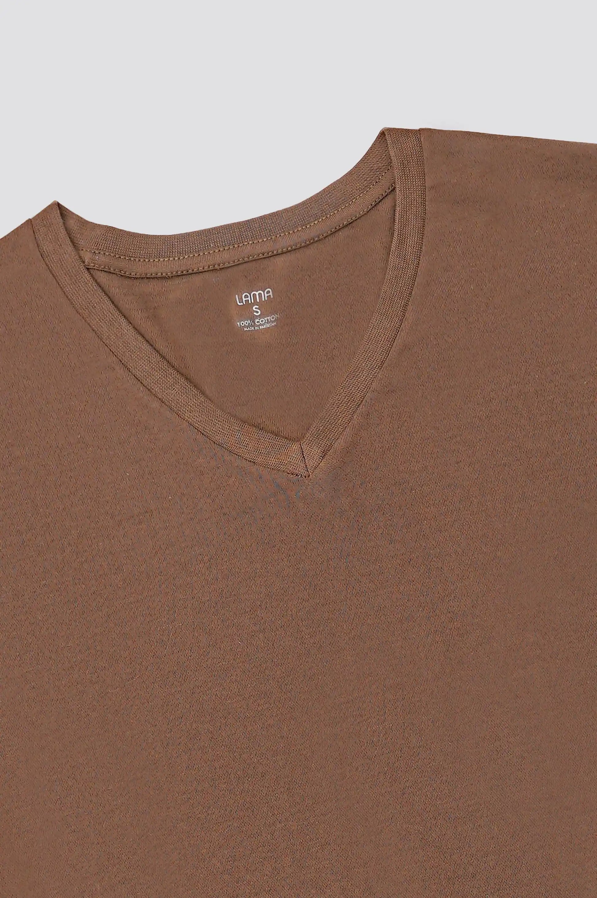 LIGHT BROWN BASIC V NECK T-SHIRT