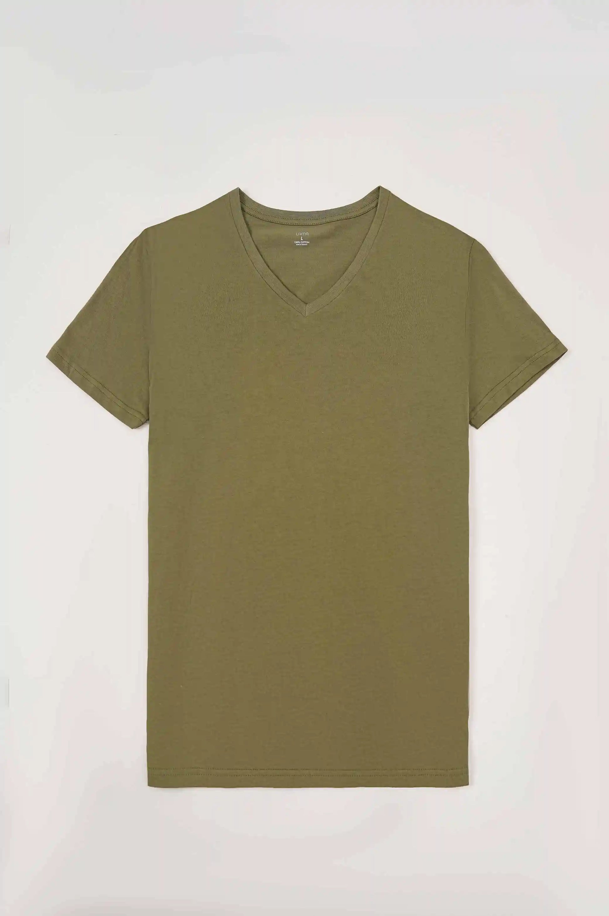 LIGHT OLIVE BASIC V NECK T-SHIRT
