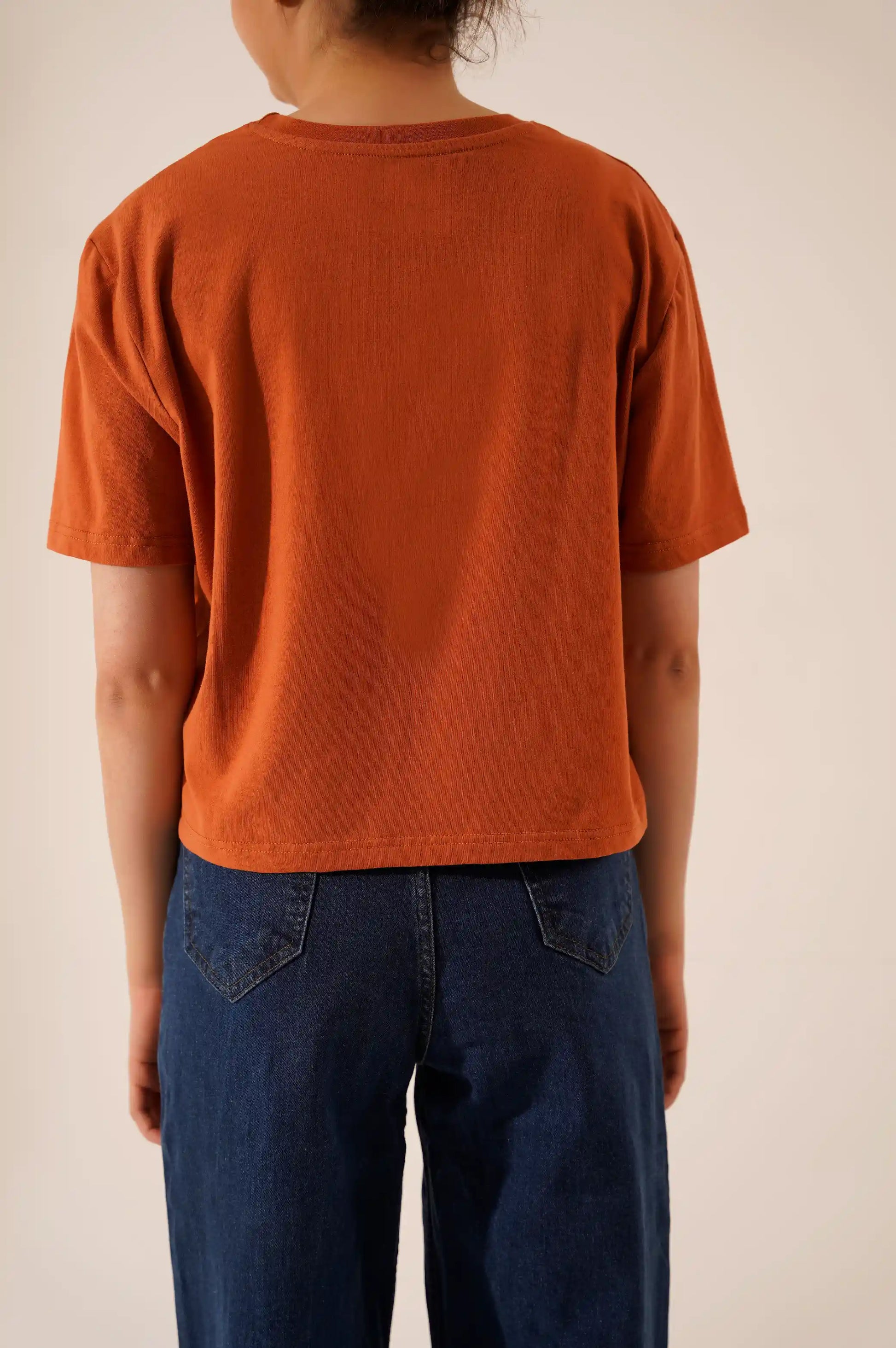 RUST CROPPED CREW NECK T-SHIRT