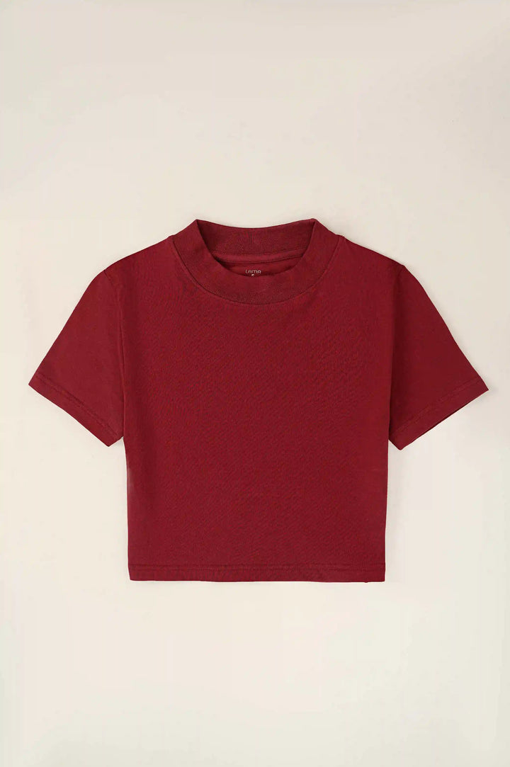 Burgundy Slim fit Cropped t-shirt