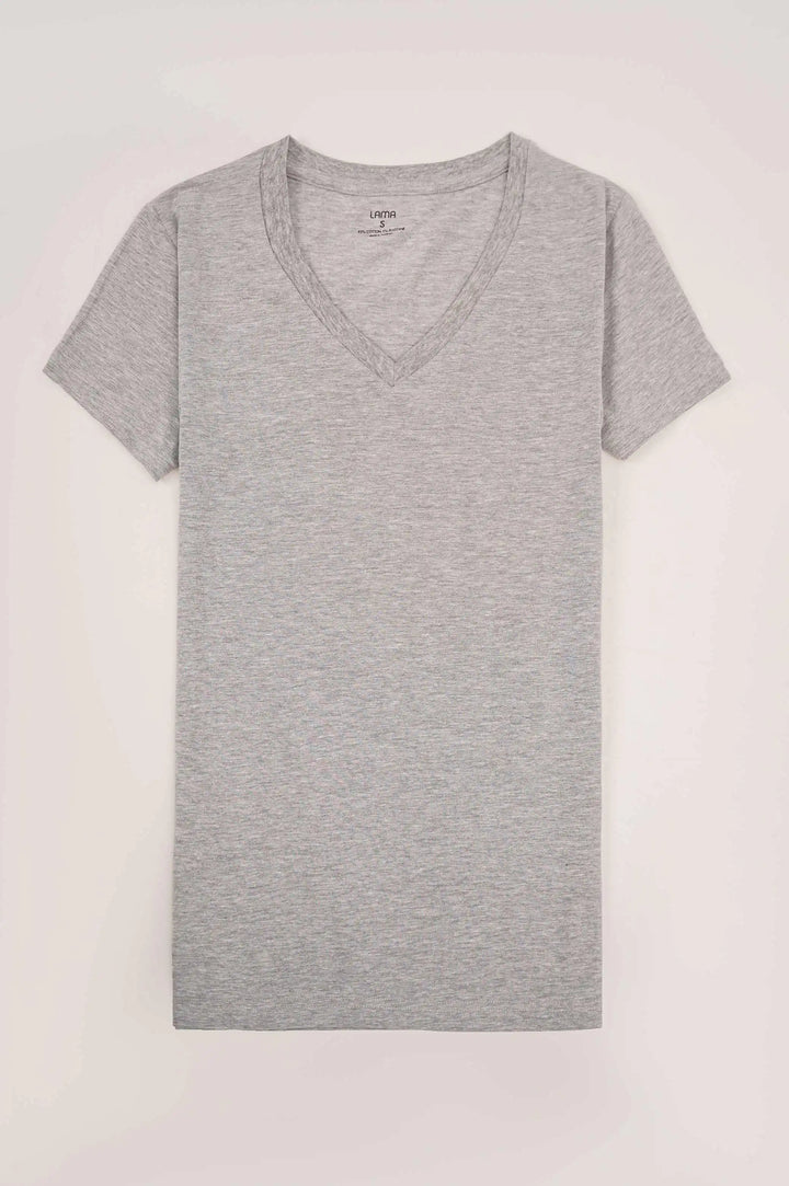 HEATHER GREY Slim Fit V Neck T-Shirt