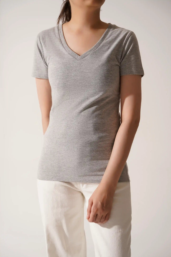 HEATHER GREY Slim Fit V Neck T-Shirt