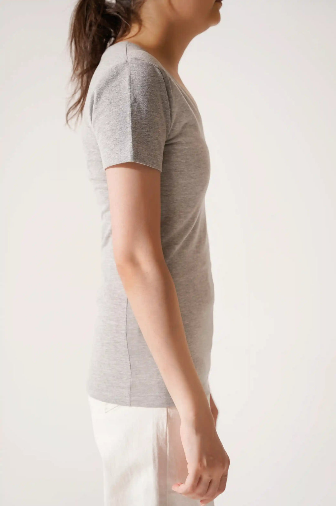 HEATHER GREY Slim Fit V Neck T-Shirt