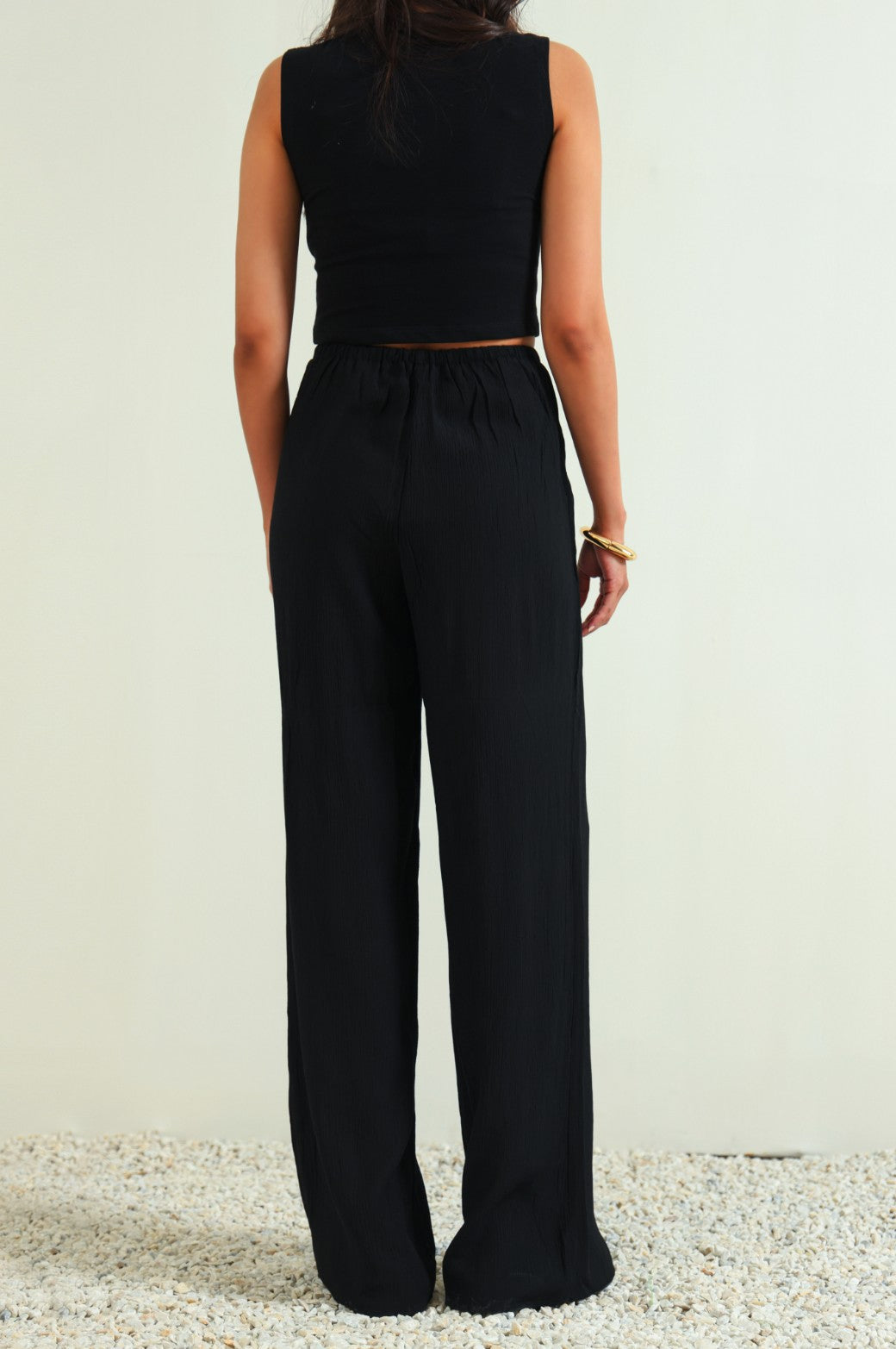 BLACK EVERYDAY CRINKLE PANTS