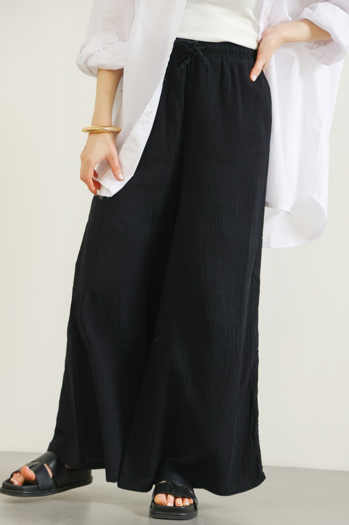 BLACK MUSLIN WIDE PANT