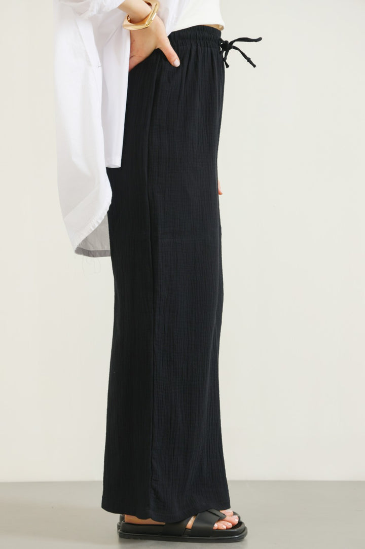 BLACK MUSLIN WIDE PANT