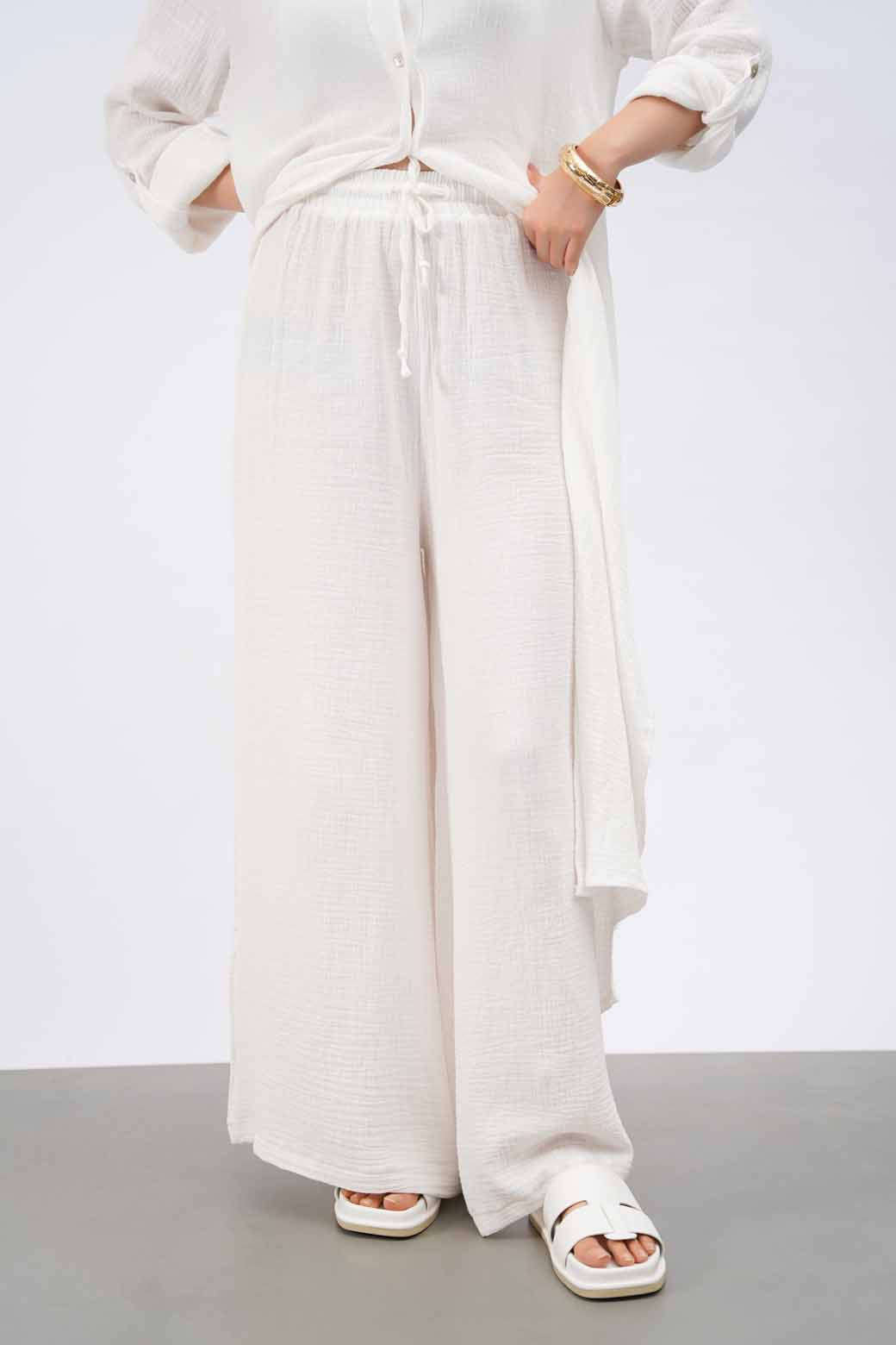WHITE MUSLIN WIDE PANT