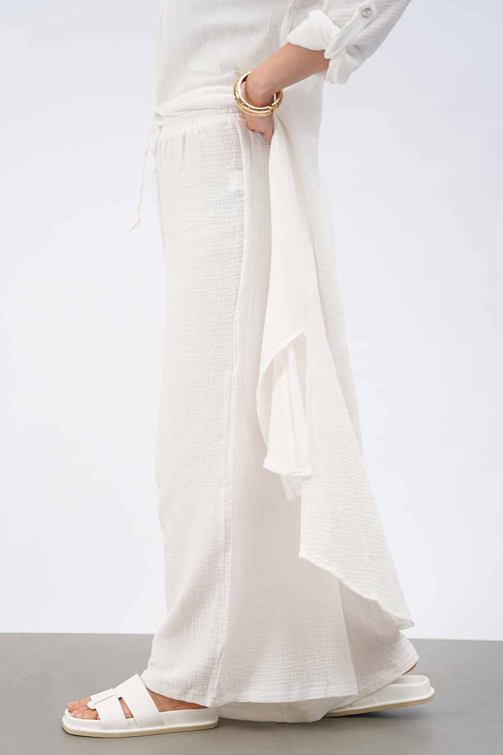WHITE MUSLIN WIDE PANT