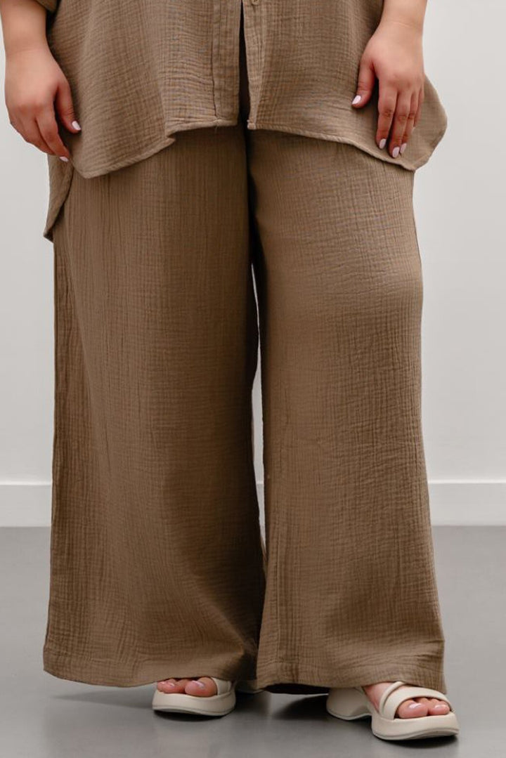 TAUPE CURVE MUSLIN PANTS