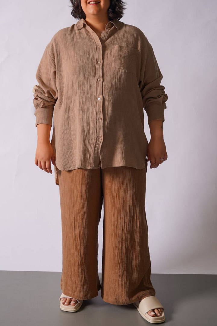 LIGHT CAMEL CURVE MUSLIN PANTS