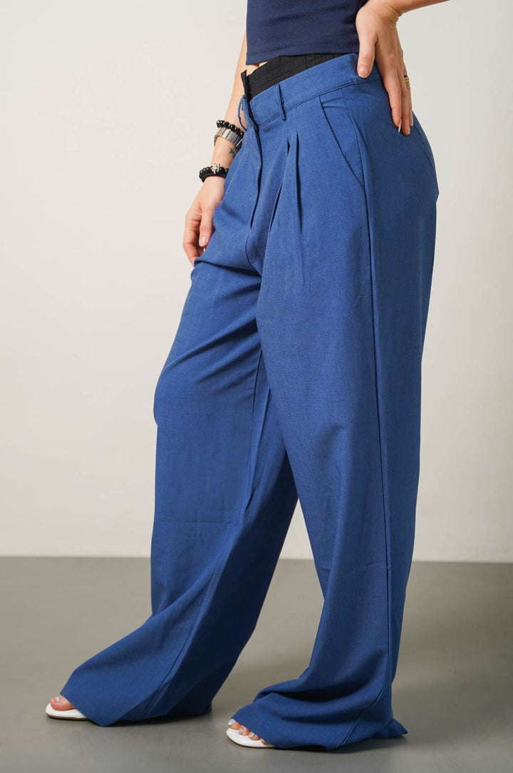 BLUE BOXER WAIST LOW RISE PANTS