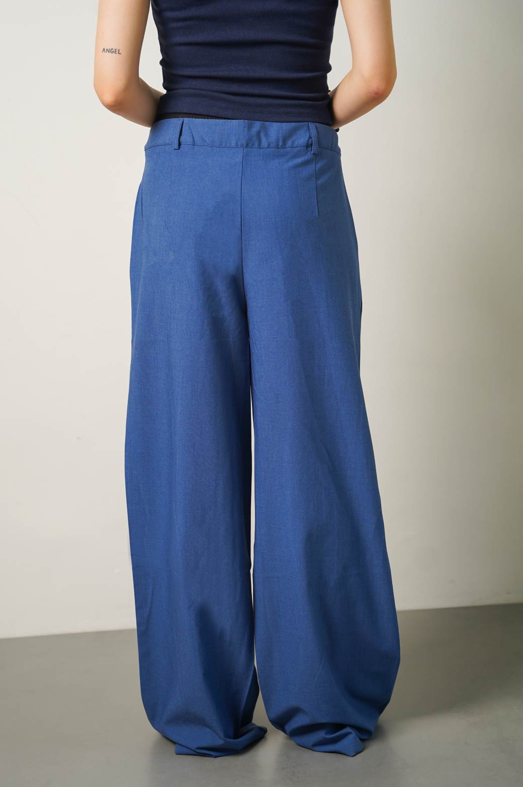 BLUE BOXER WAIST LOW RISE PANTS