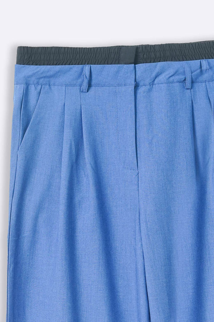 BLUE BOXER WAIST LOW RISE PANTS