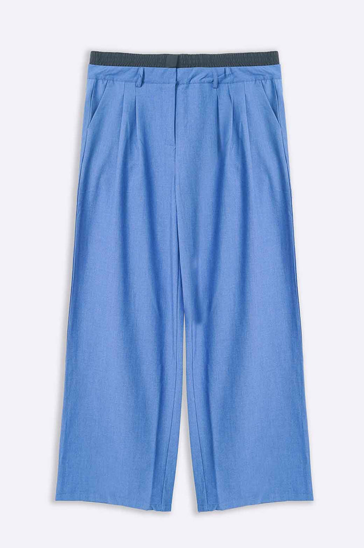 BLUE BOXER WAIST LOW RISE PANTS