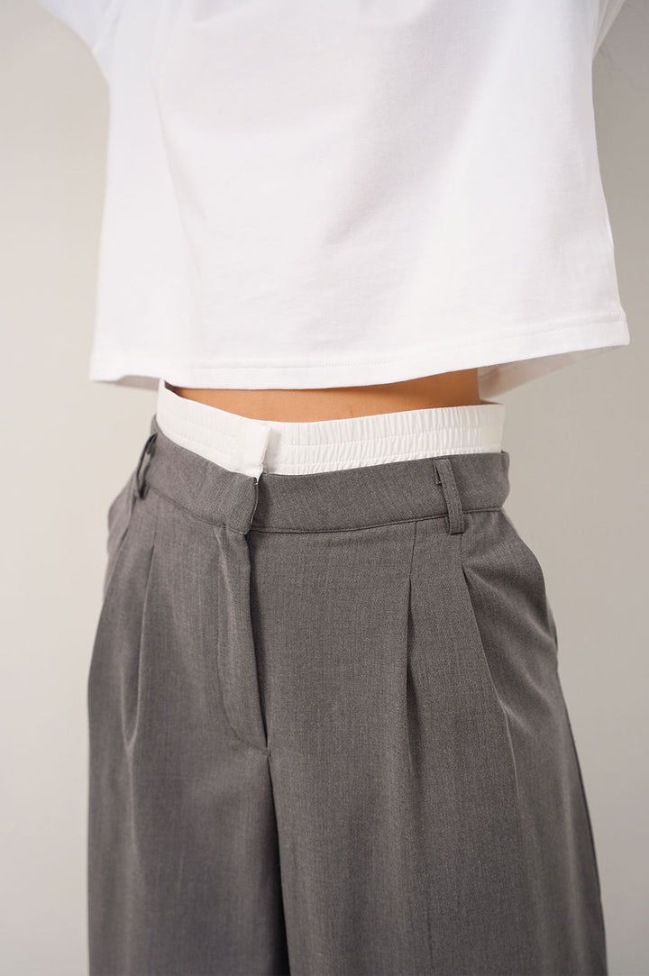 GREY BOXER WAIST LOW RISE PANTS