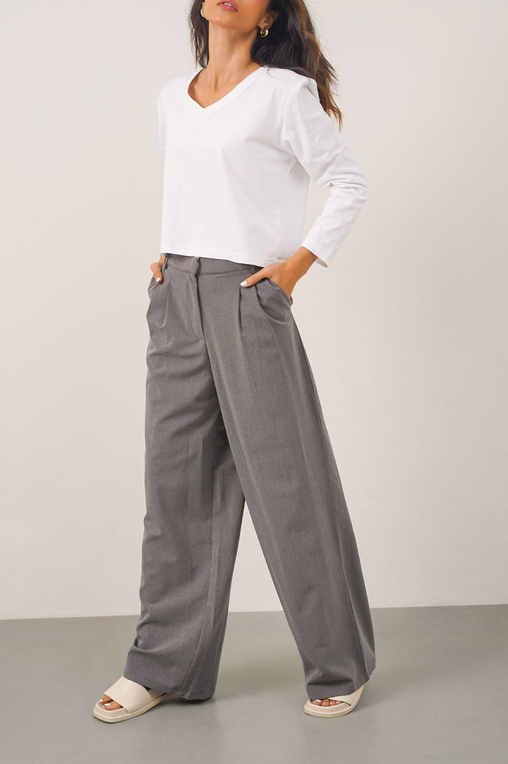 GREY BOXER WAIST LOW RISE PANTS