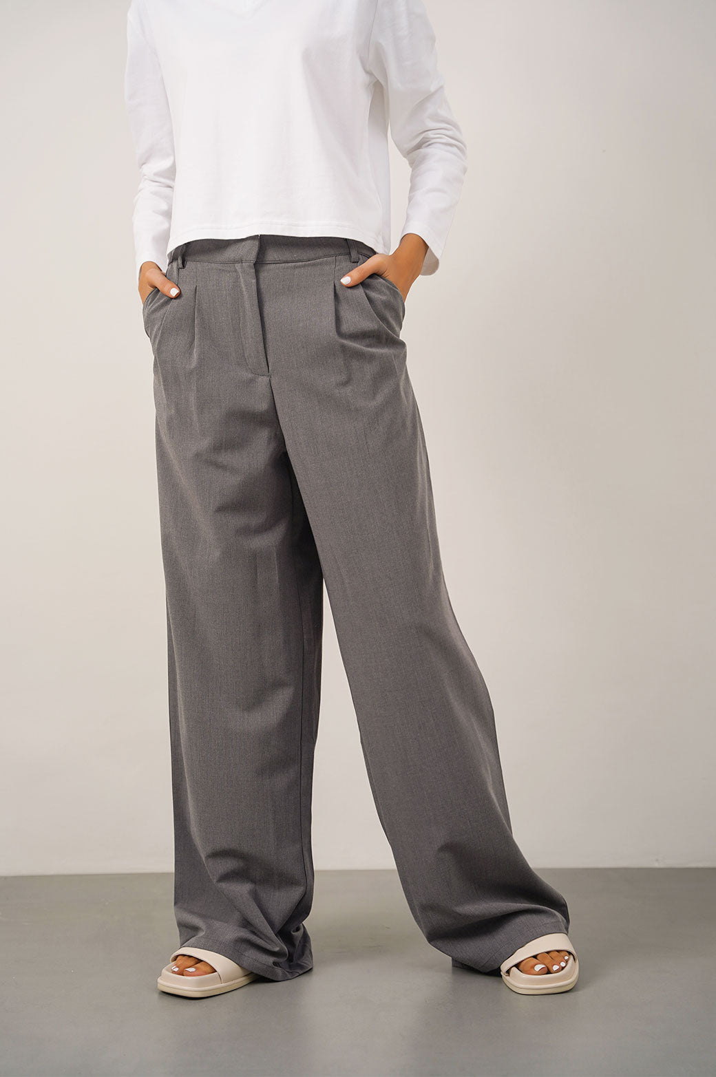 GREY BOXER WAIST LOW RISE PANTS