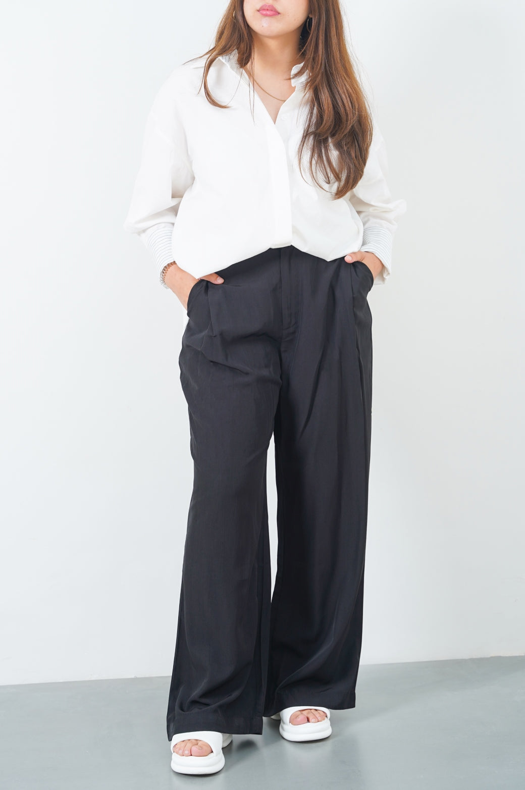 BLACK STONE WASH LONG TROUSER