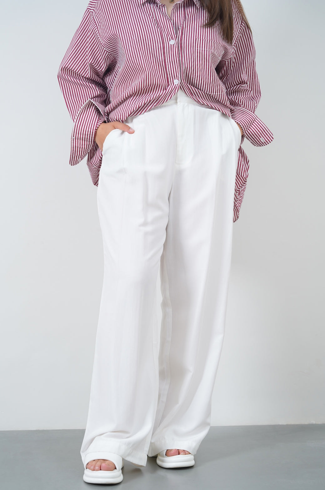 WHITE STONE WASH LONG TROUSER