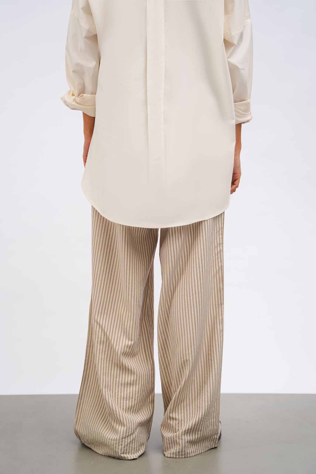 BEIGE STRIPED COTTON PANTS
