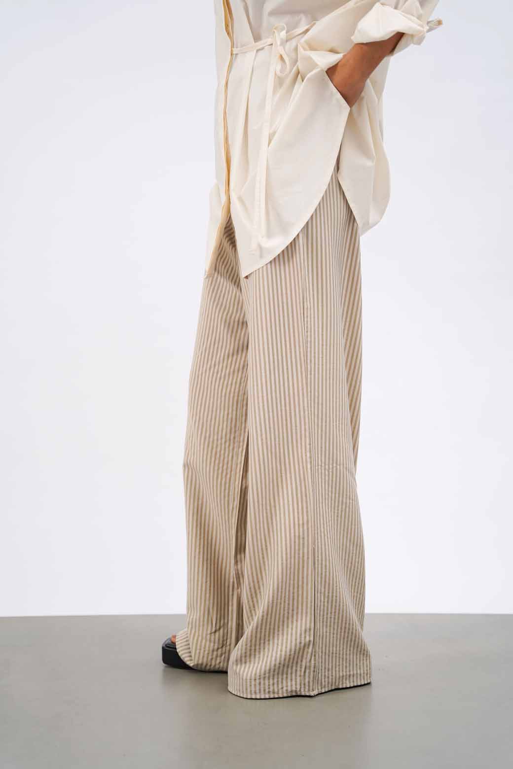 BEIGE STRIPED COTTON PANTS