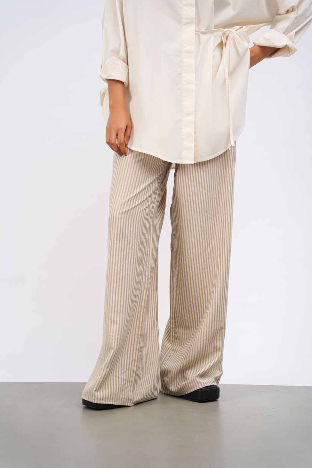 BEIGE STRIPED COTTON PANTS