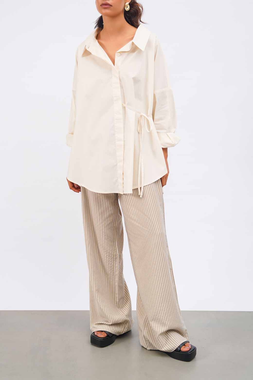 BEIGE STRIPED COTTON PANTS