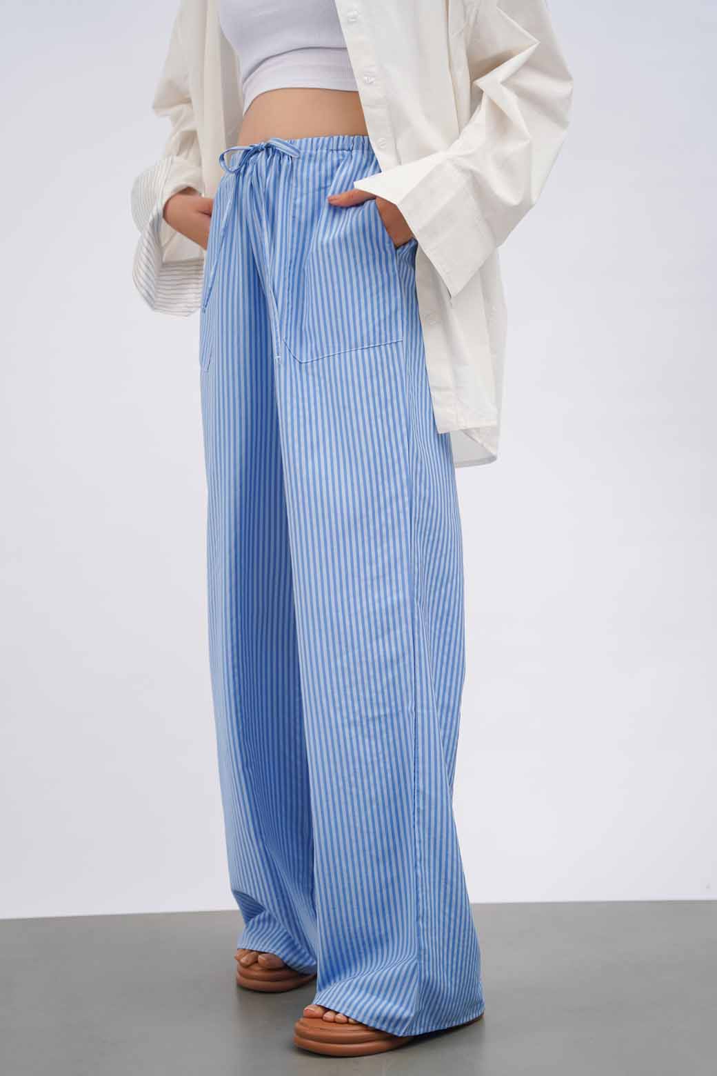 BLUE STRIPED COTTON PANTS