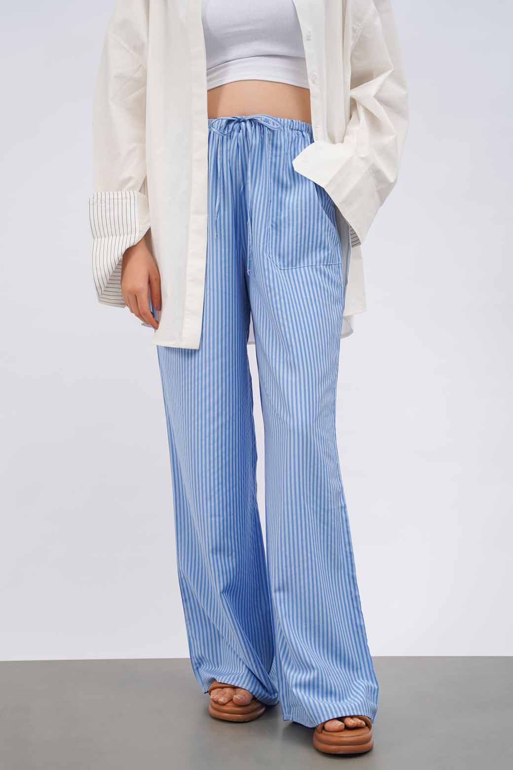 BLUE STRIPED COTTON PANTS
