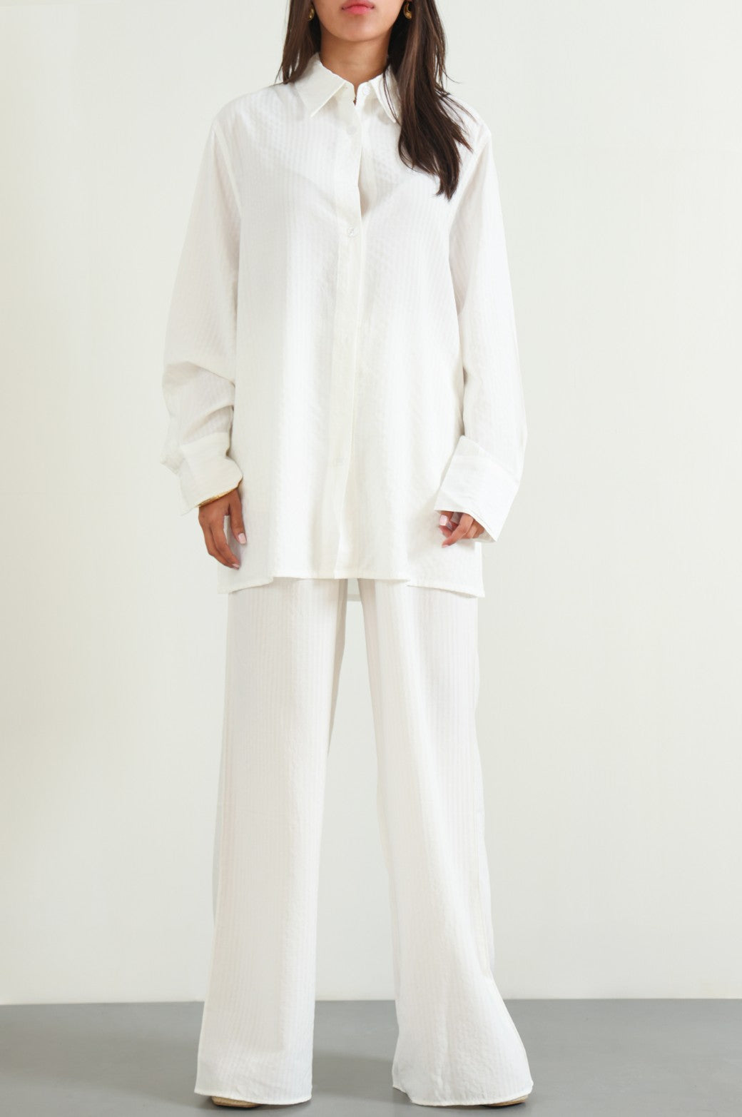 WHITE STRIPED COTTON TROUSER