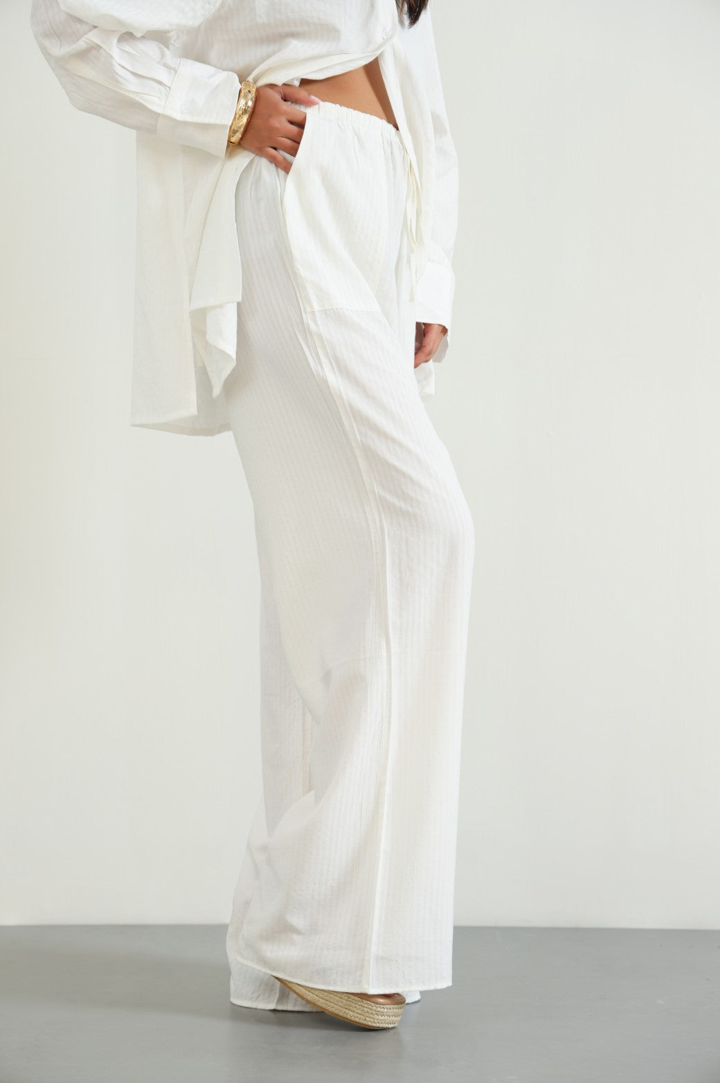 WHITE STRIPED COTTON TROUSER