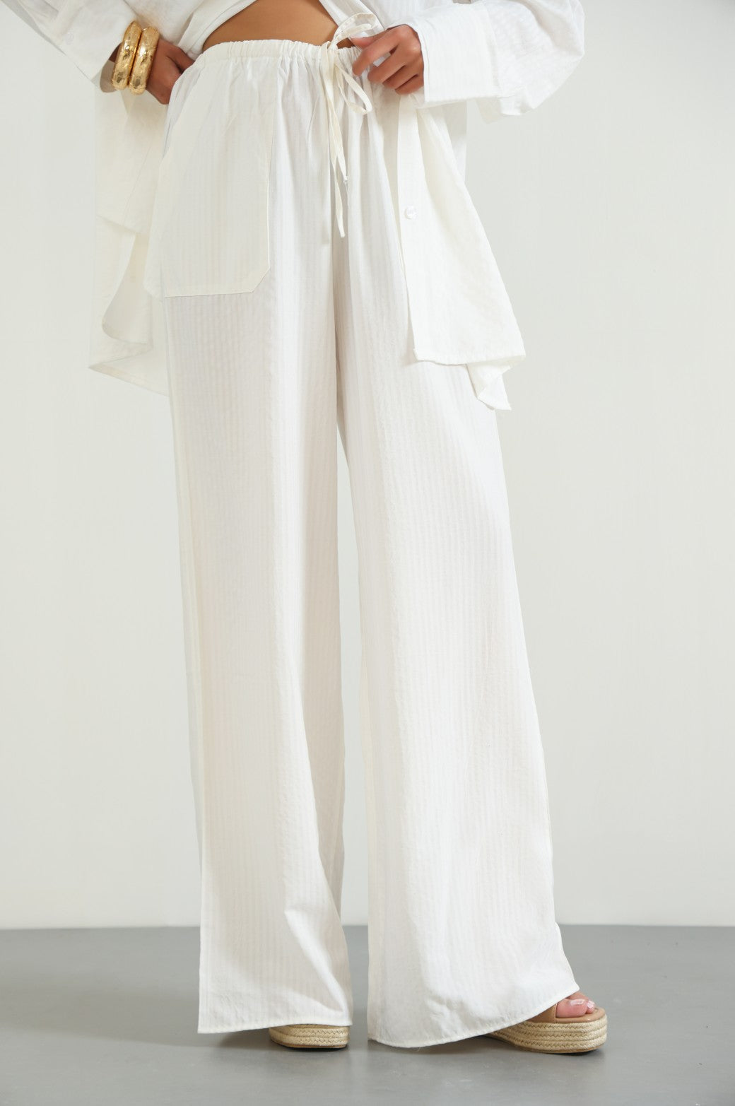 WHITE STRIPED COTTON TROUSER