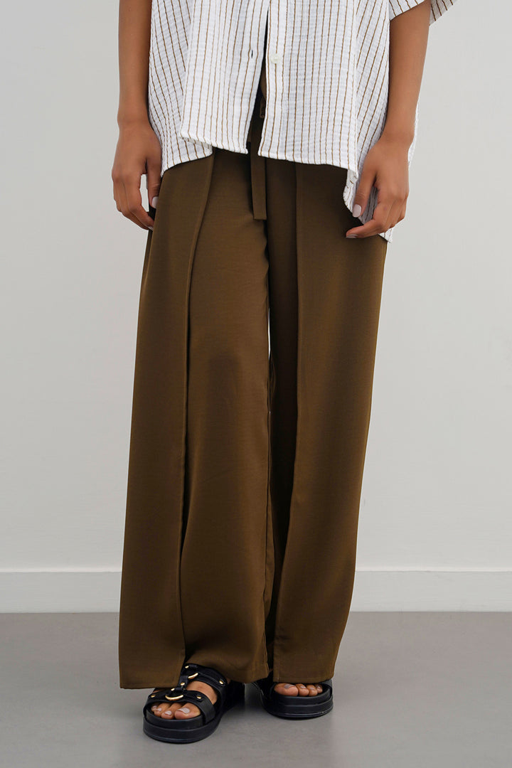 BROWN TIE-AROUND RESORT PANTS