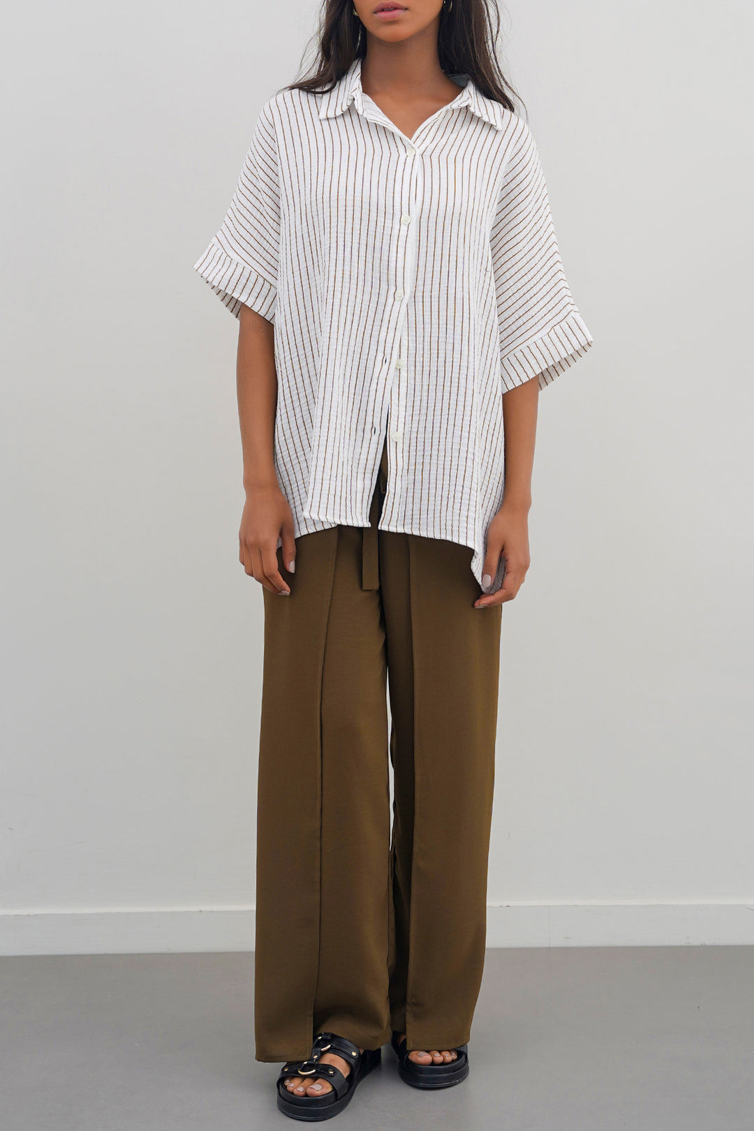 BROWN TIE-AROUND RESORT PANTS